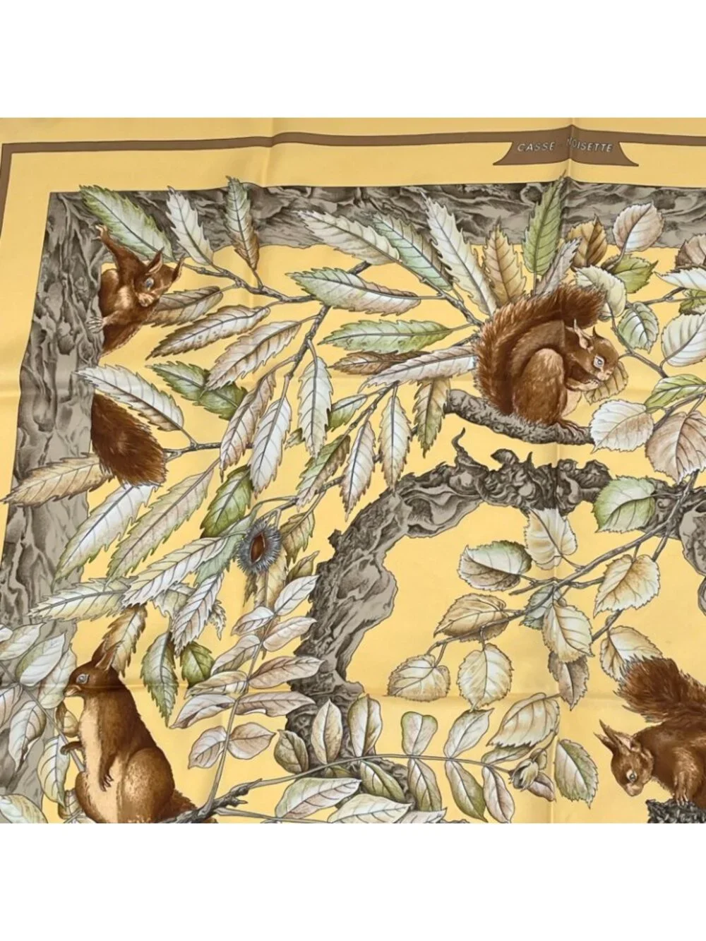 Hermes Carre 90 Casse Noisette Nutcracker Squirrel Pattern Nut Scarf Silk Yellow - Picture 2 of 6